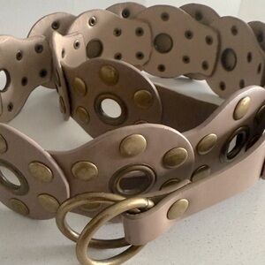Tan Chunky Leather 90s Belt with Metal  Circles New XXL